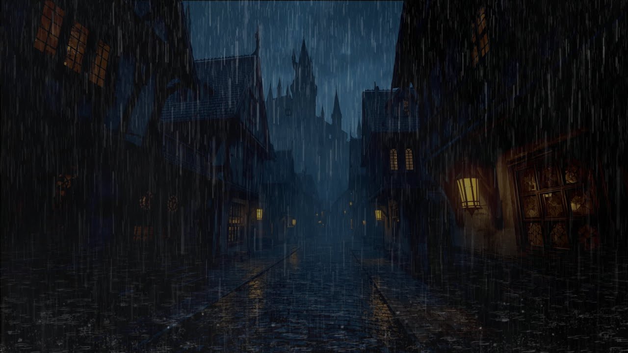 Medieval Town Rain Sounds at Night | Deep Sleep, Relaxation & Stress Relief