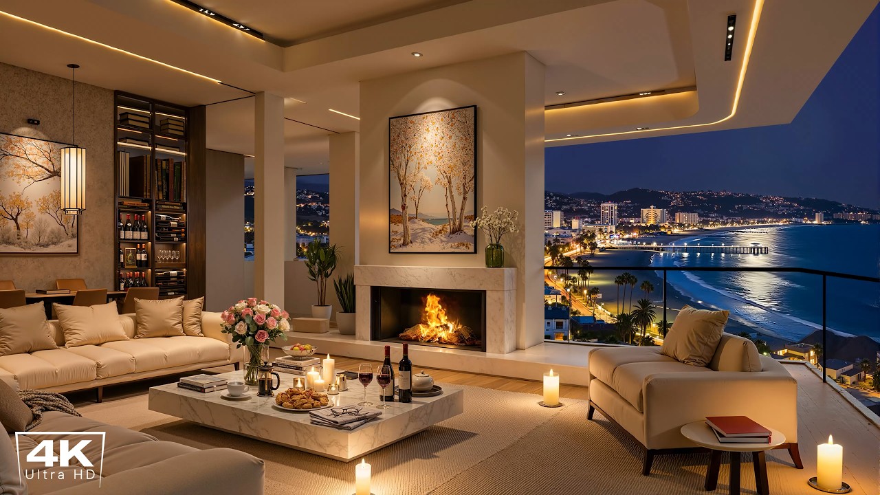 Tranquil Seaside Night Vibes 🌃 Cozy Apartment with Smooth Jazz Instrumental Music to Relax & Chill