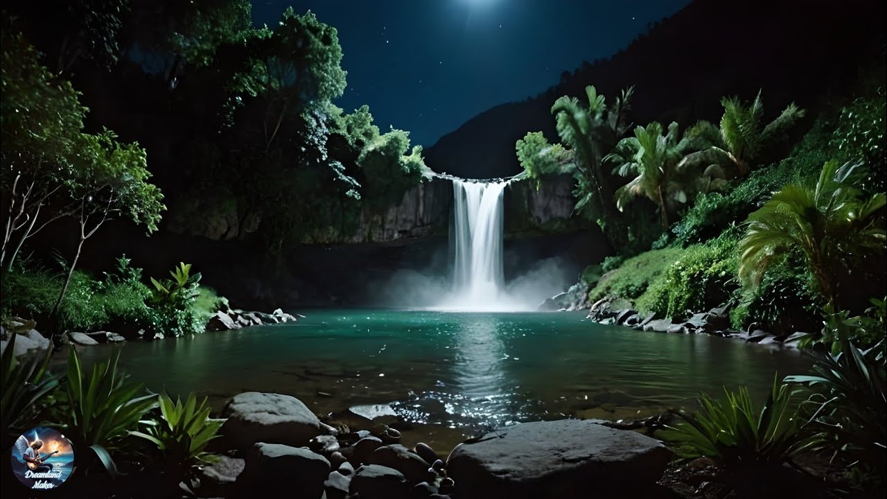 Moonlit Waterfall ✨🌕✨ Relief & Wellness Under The Stars | ASMR | Deep Meditation Music
