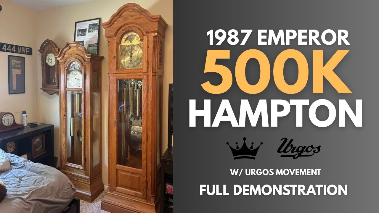 1987 Emperor Hampton 500K 9-Tube Triple Chime Grandfather Clock w/ Urgos Movement Full Demonstration