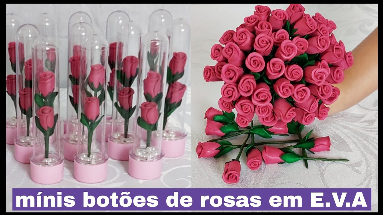 Mínis botões de rosas em E.V.A na cúpula acrílica - Lembrancinha para dia dos namorados