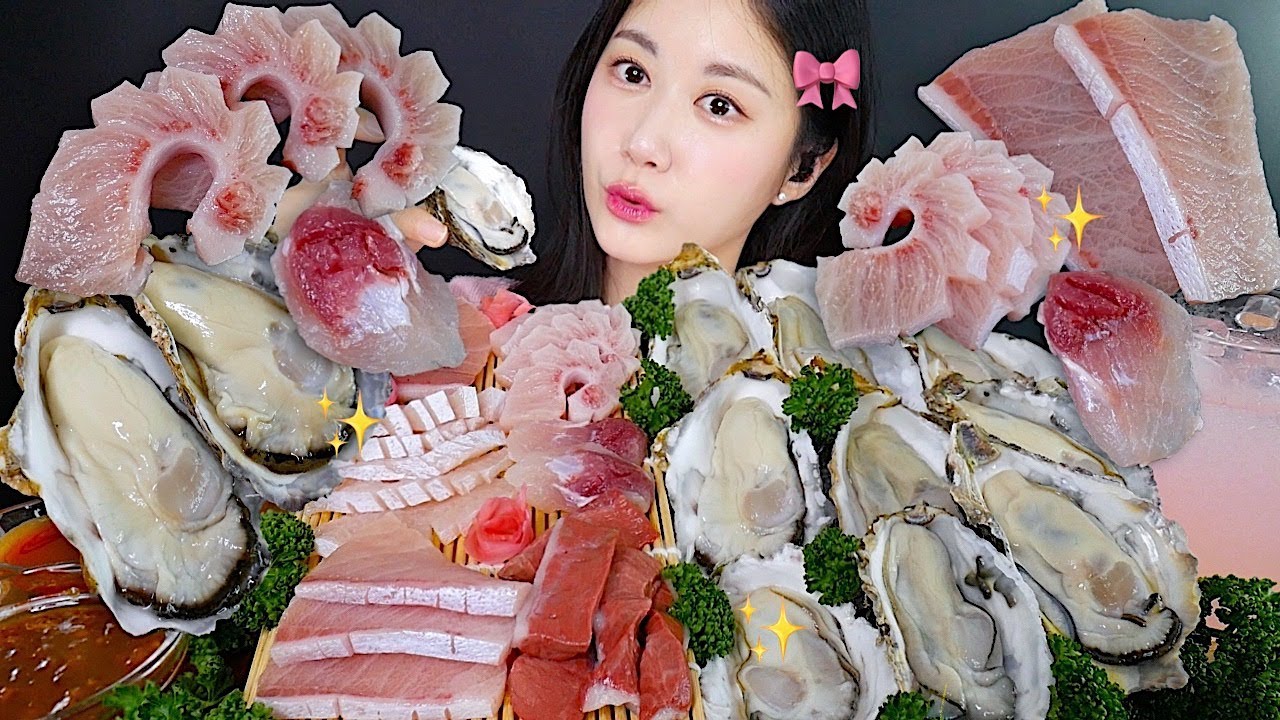 Сашими Из Желтохвоста И Сырые Устрицы💖 Сырая Рыба | eating show | asmr mukbang korean