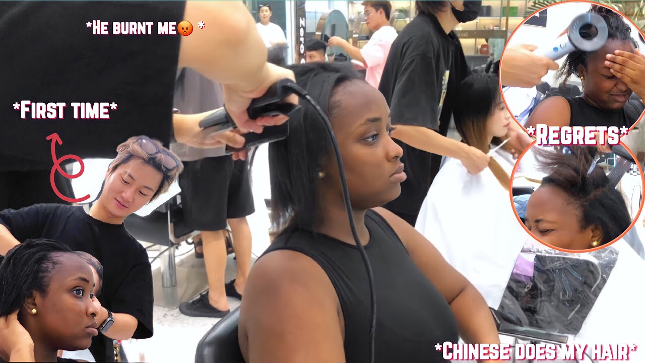 BLACK GIRL GETS HAIR DONE IN CHINA AND THIS HAPPENED …| He burnt me !! 😭😭😭.
