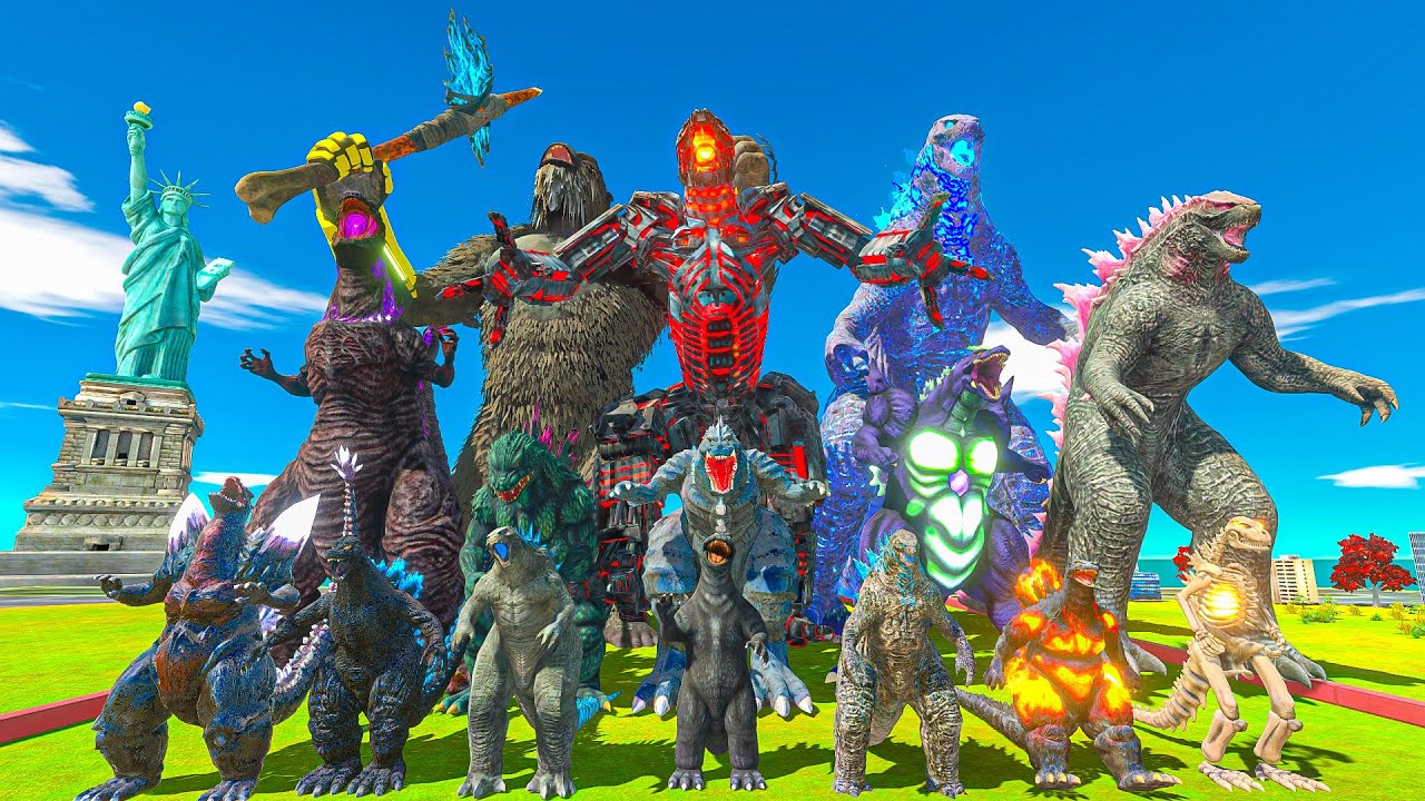 Team Supercharged Godzilla and Kong vs Team King Ghidorah - Animal Revolt Battle Simulator