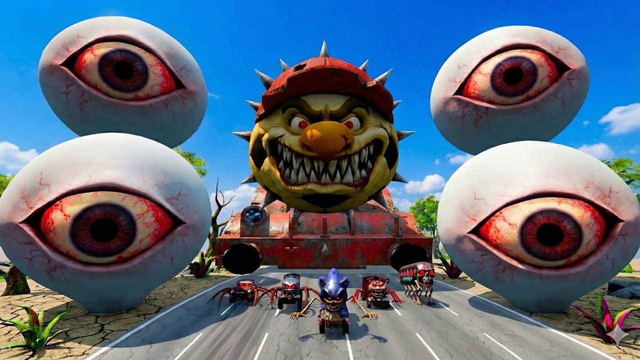 ALL MONSTERS Big & Small Cars vs Amazing Race with CAR EATER & WATER EYE TOWER BeamNG Drive
