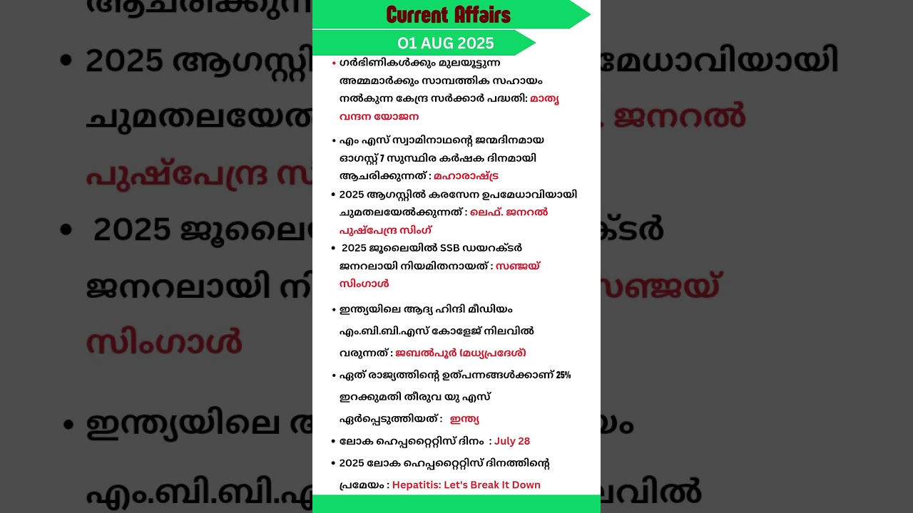 1 august 2025 current affairs Malayalam Kerala psc#gk #pscdiscussion #asm #cpo #history#companyboard