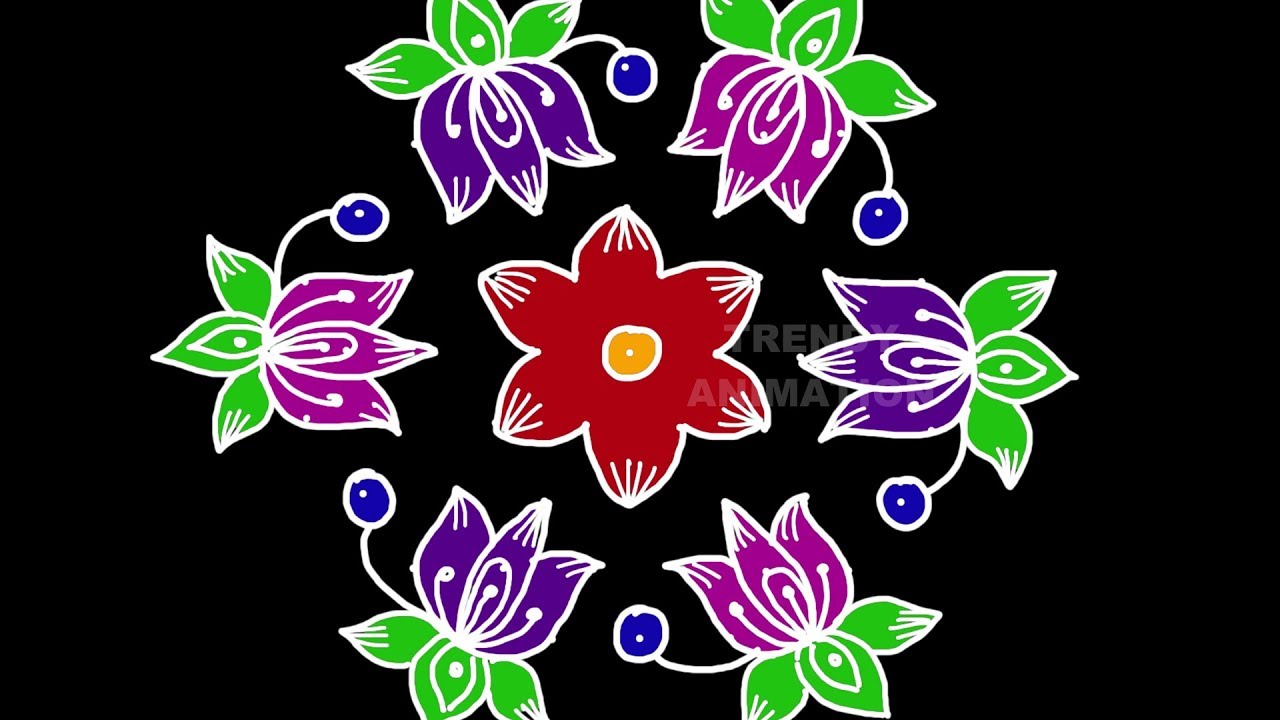 Lotus rangoli design 9*5dots wityh colors | latest friday kolams | Muggulu |