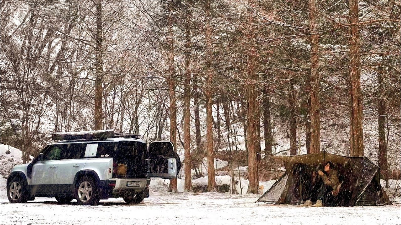 ЗИМНИЙ ЛАГЕРЬ НА ГОРЯЧЕМ ГРУЗОВИКЕ + ГОРЯЧАЯ ПАЛАТКА С LAND ROVER DEFENDER