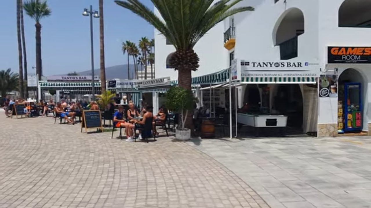 Torviscas Tenerife Sunset Harbour Club Tanyos Night Owl Walk to Cactus Bar Puerto Colon Fanabe Beach