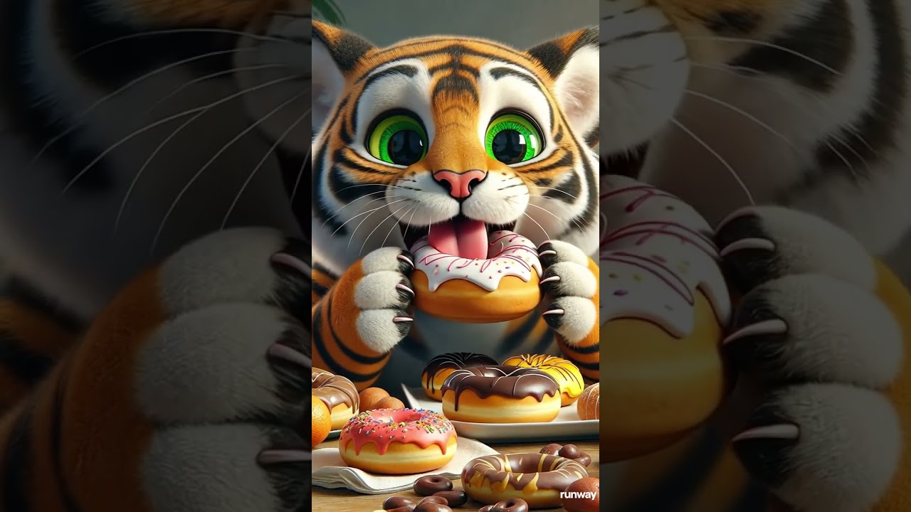 Cute tiger eating donuts 🍩 #cutetiger #cute