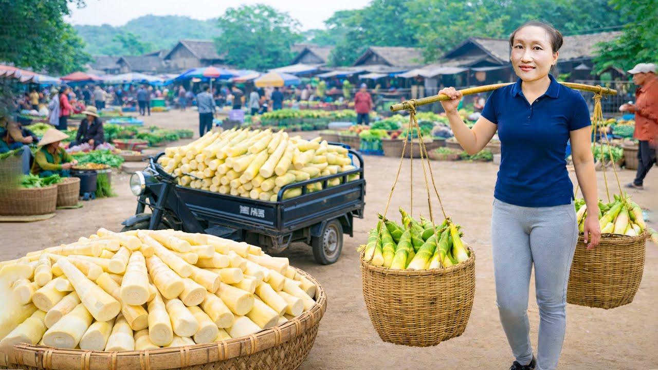 Harvesting bamboo shoots, catching giant fish to sell at the market – rural life
