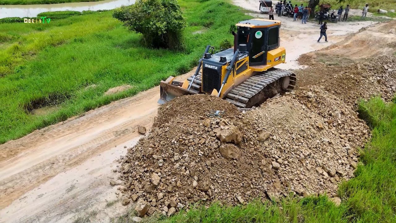 Skilled Operation! SHANTUI Bulldozer in Action | Dump Trucks Filling Land with Stone & Soil