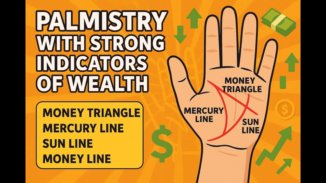 Palmistry with Strong Indicators of Wealth: Money Triangle, Mercury Line, Sun Line, and Money Line