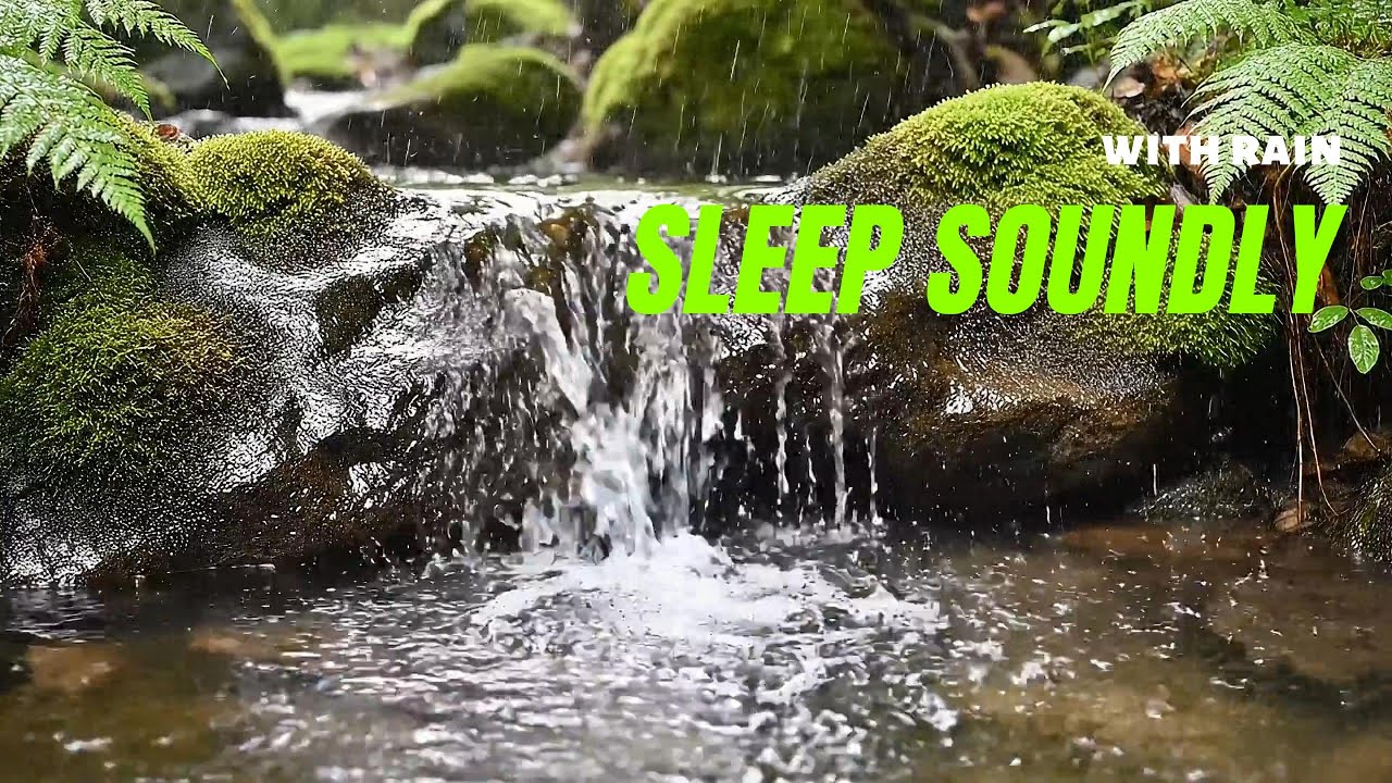 The Quiet Sound of a Small Waterfall in a Forest River With Rain | Nature ASMR for Sleep & Relax