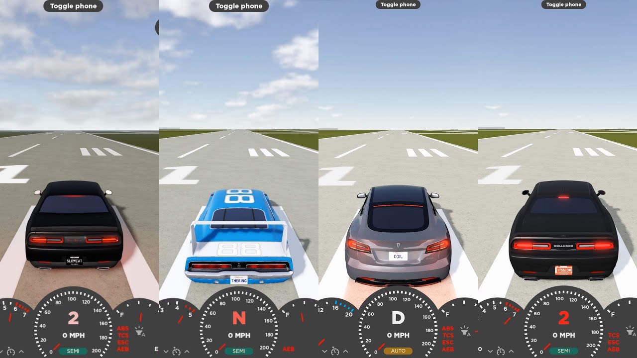 Roblox Greenville Challenger vs Charger Daytona vs Model S Plaid+ vs Challenger Demon 170