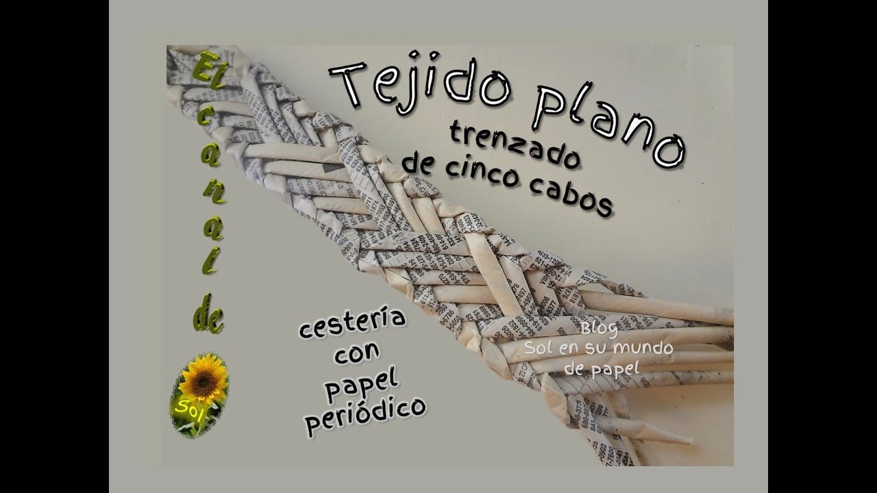 Tejido plano trenzado de cinco cabos, cestería con papel periódico