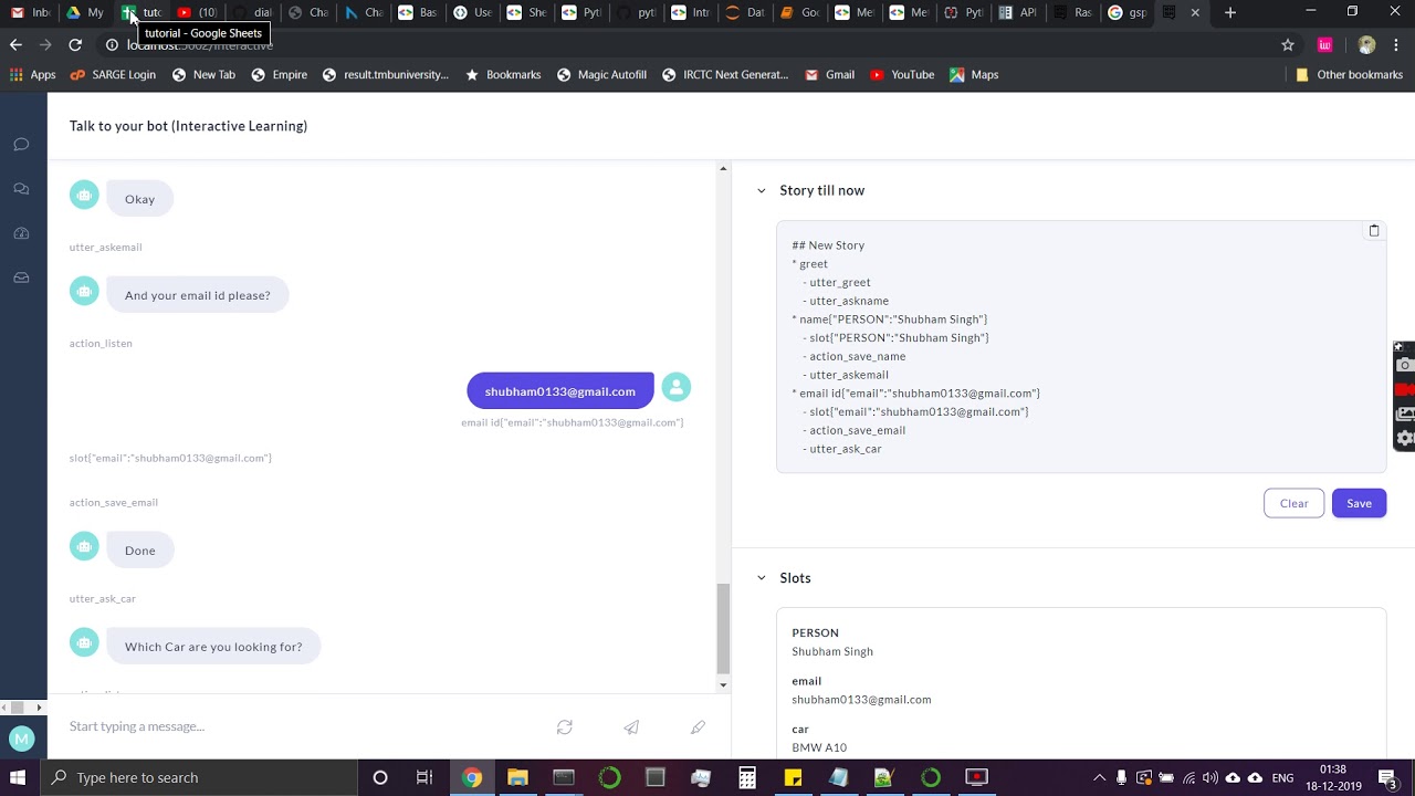 Rasa Chatbot using Custom Action & Google Sheets API integration