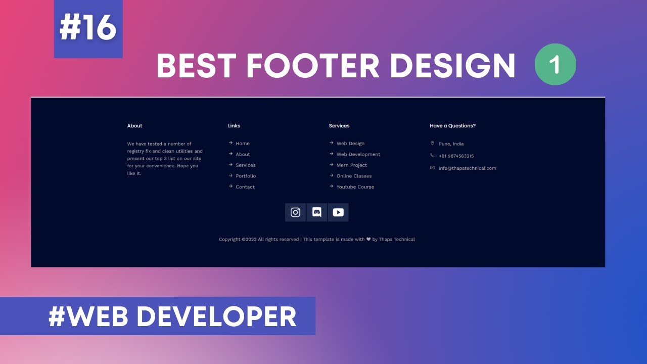 Website Development in Hindi #16:  Creating our Footer Section using only HTML | P-1