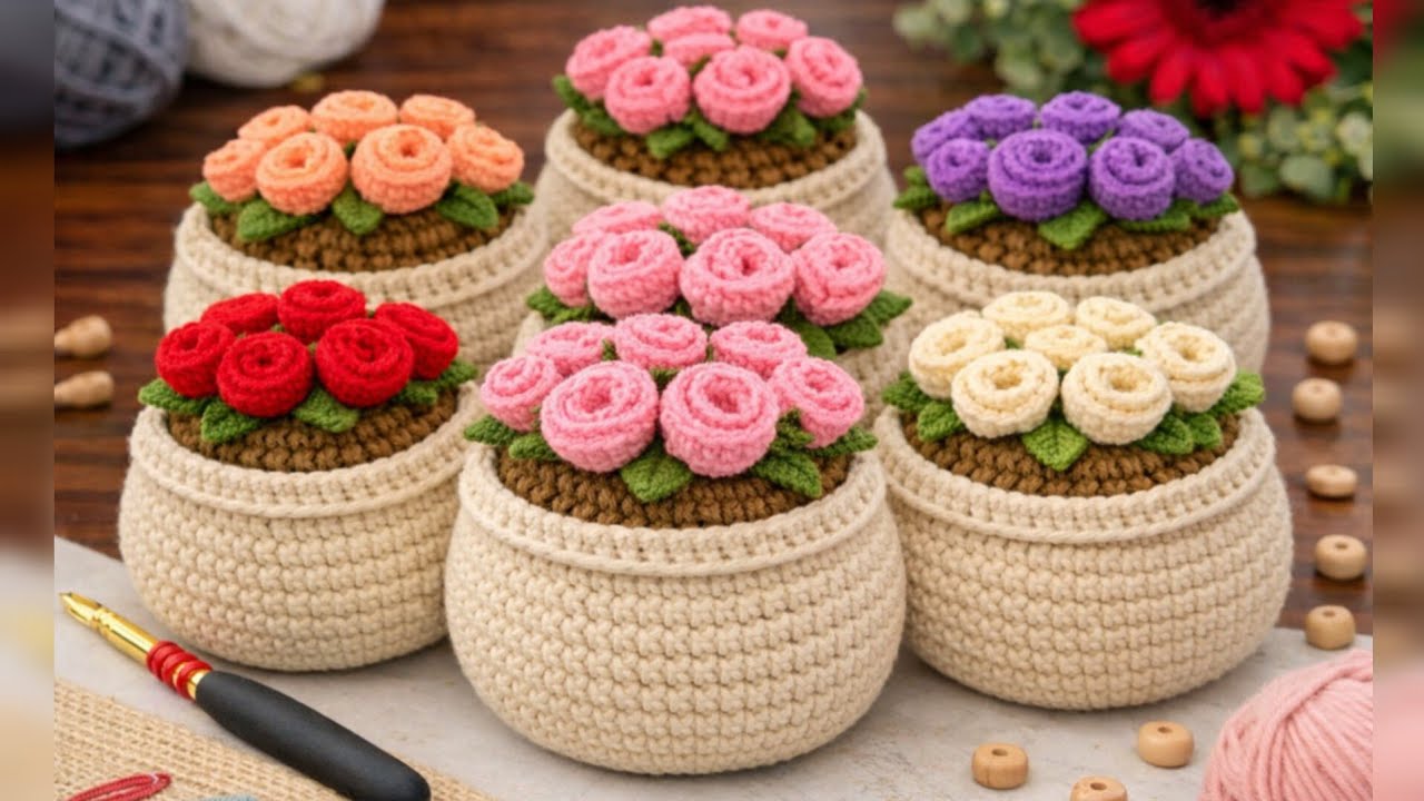 Everyone Loved This Crochet Flower Pot 🌸 ll Crochet Rose Pot Tutorial Step By Step ll