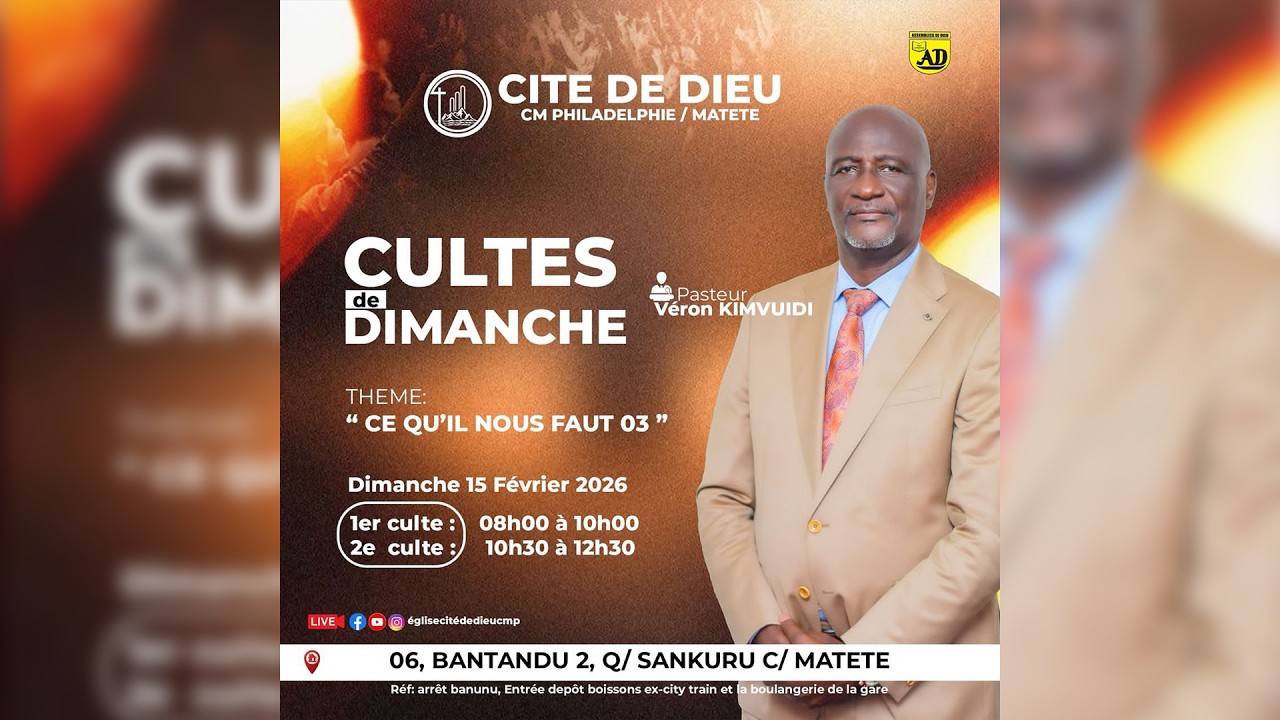 Bienvenu (e) à notre 2eme culte de Dimanche 15 février 2026