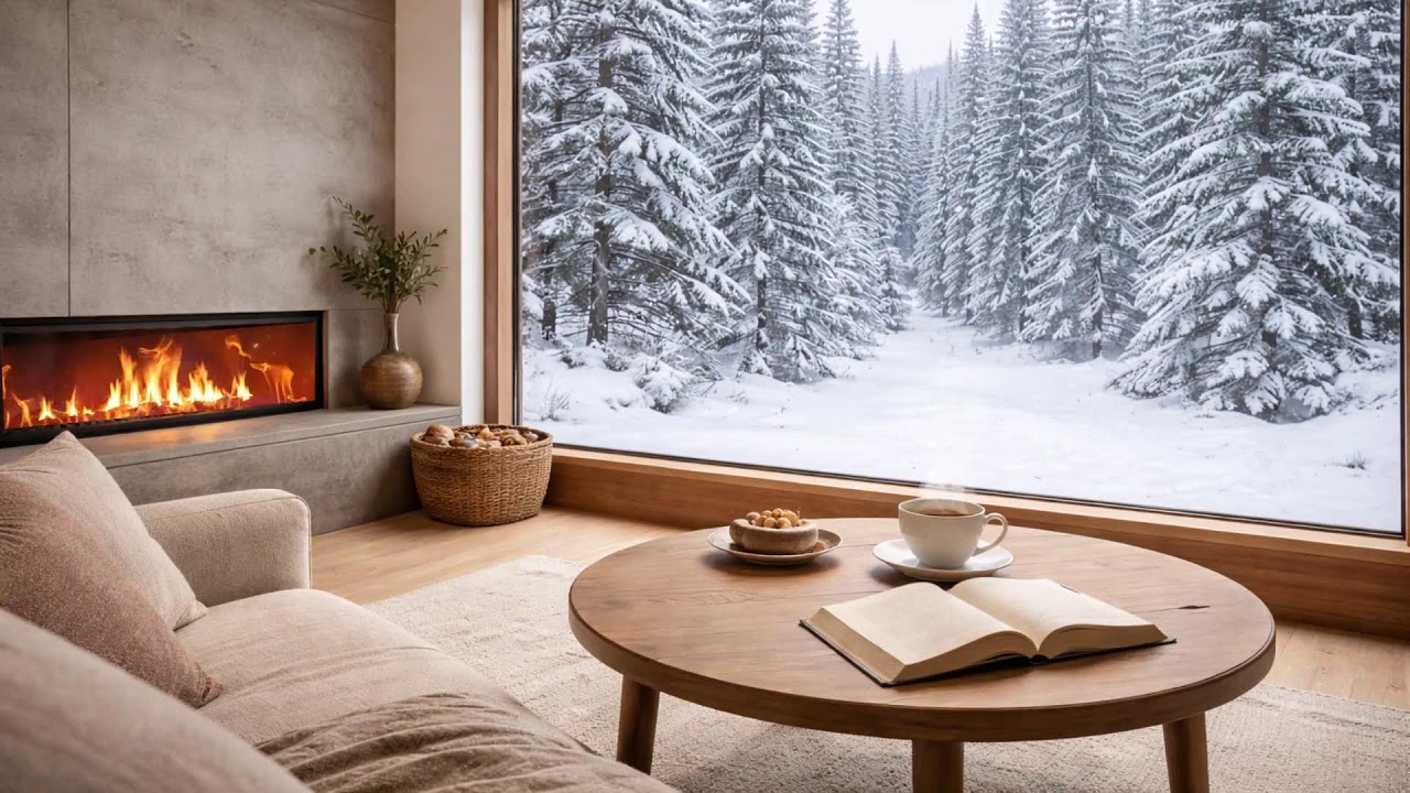 Firelight by the Snowy Street  Cozy Winter Focus and Calm Evenings