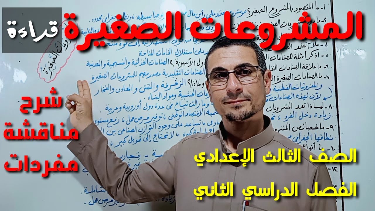 درس ( المشروعات الصغيرة ) شرح ومفردات ـ الصف الثالث الإعدادي / الفصل الدراسي الثاني .