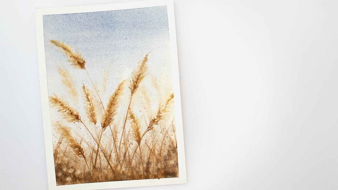 How to paint watercolor landscape - field with wild plants