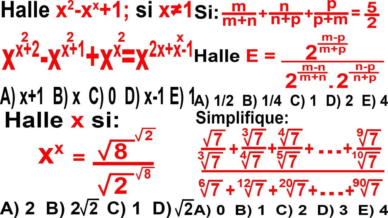 LEYES DE EXPONENTES POTENCIACION Y RADICACION (EJERCICIOS RESUELTOS INTERMEDIO AVANZADO) (ALGEBRA)