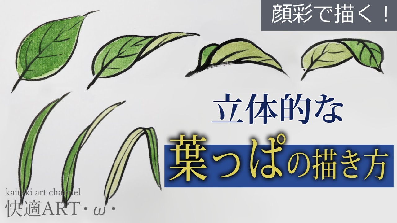 【解説】🍃立体的な葉っぱの描き方　初心者向け絵手紙の描き方解説　筆ペンと顔彩で基礎的なモチーフを描く！