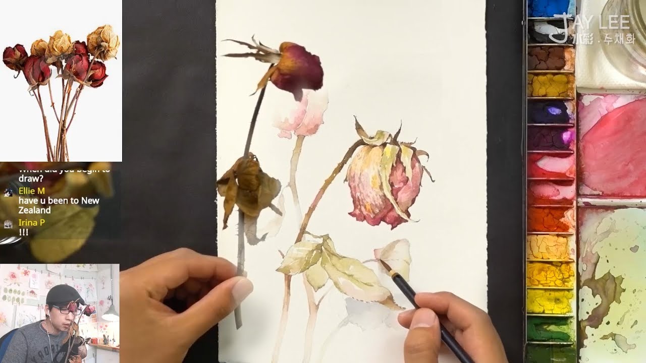 How to paint Dried Roses watercolors tutorial - Jay Lee