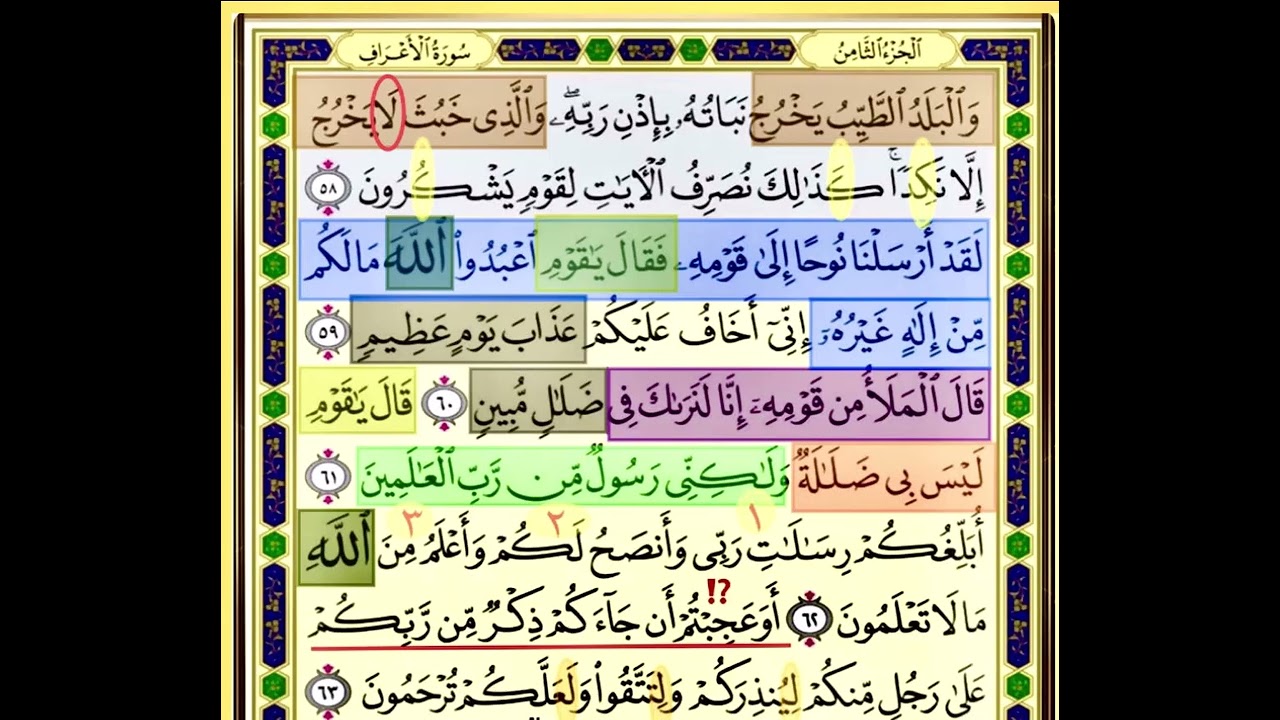 النصف الاول من صفحة 158 من سورة الاعراف الايات من 58:63 مكررة بصوت الشيخ محمود الحصري