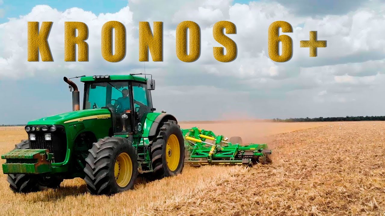 Компактная дисковая борона KRONOS 6+ с ножевыми катками в работе.