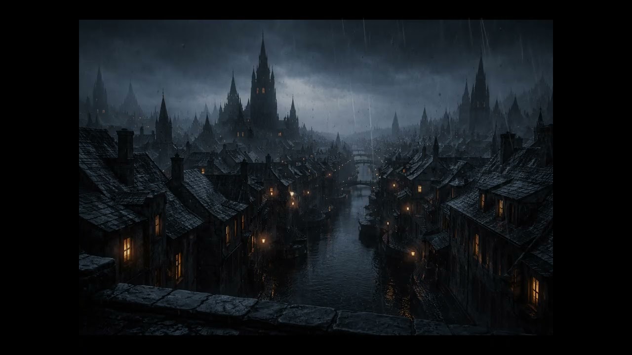 Dark Fantasy City Rain Ambience | 1 Hour of Thunder & Rain Sounds for Sleep, Study, Relaxation