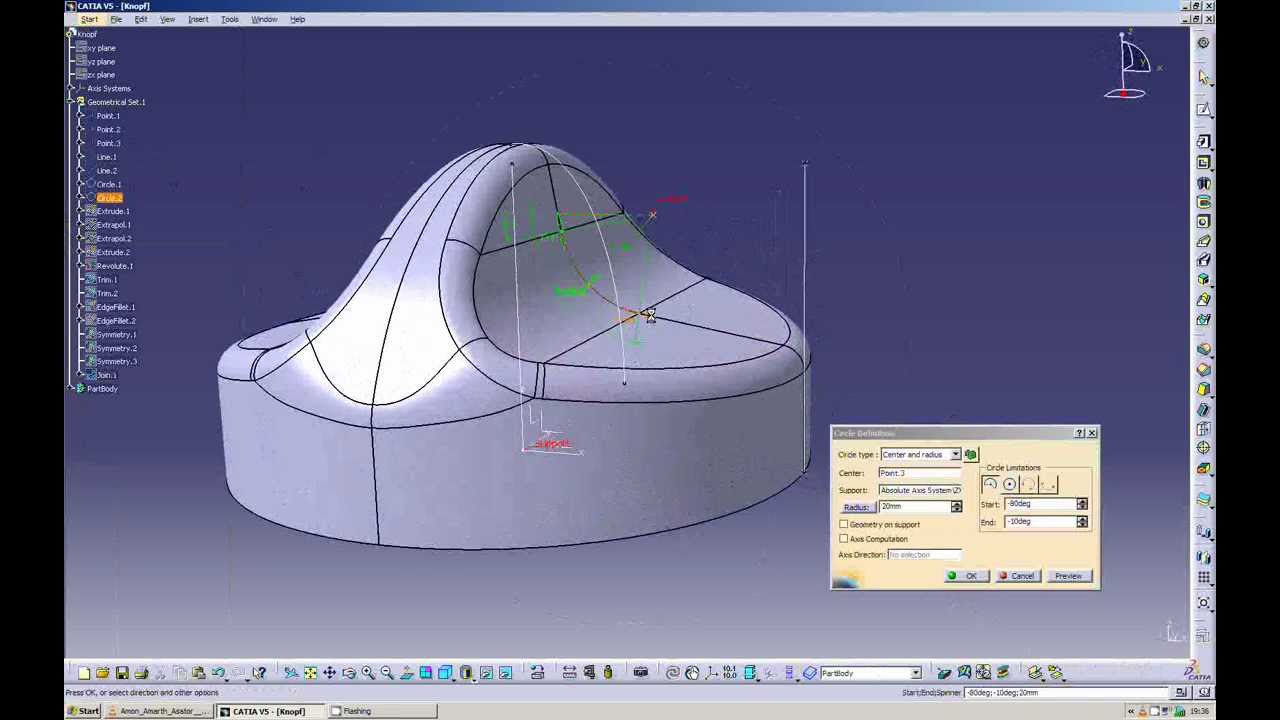 CATIA V5 - GSD Tutorial: Modeling an associative knob