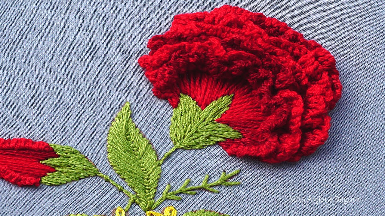 Hand Embroidery Cute Flower, Hand Embroidery Red Flower Design, Perfect Wall Hanging Embroidery-370