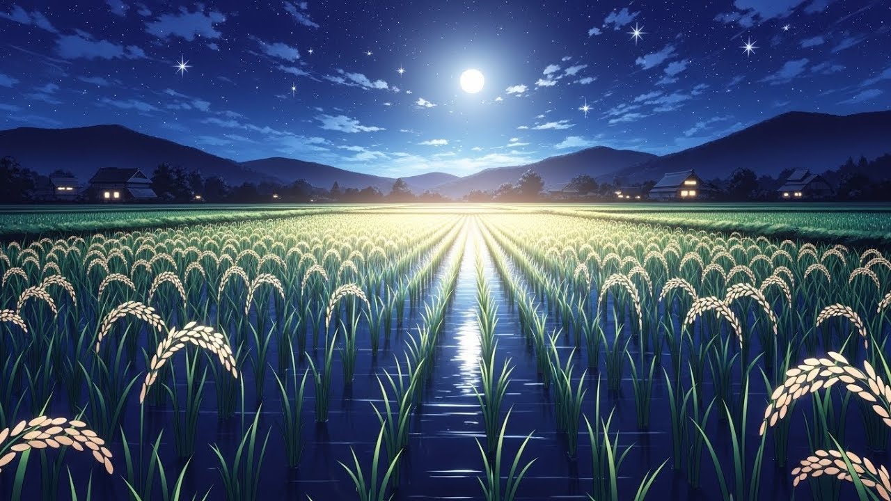 Chill Lofi Dreams Unfolding Above Moonlit Rice Terraces Where Quiet Night Brings Pure Serenity
