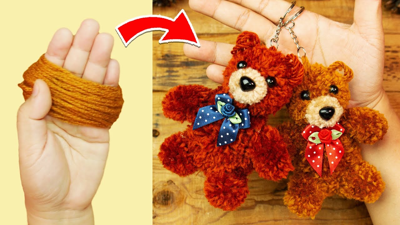 how to make pom pom teddy bear at home - woolen pom pom teddy bear - diy mini teddy bear easy