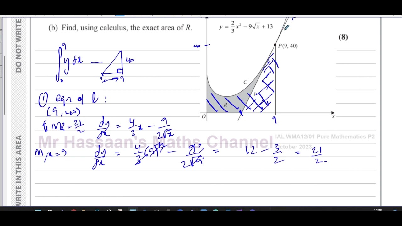 WMA12/01, (Edexcel), IAL, P2, October 2023, Q9,Differentiation, Inc. Functions, Integration, Area