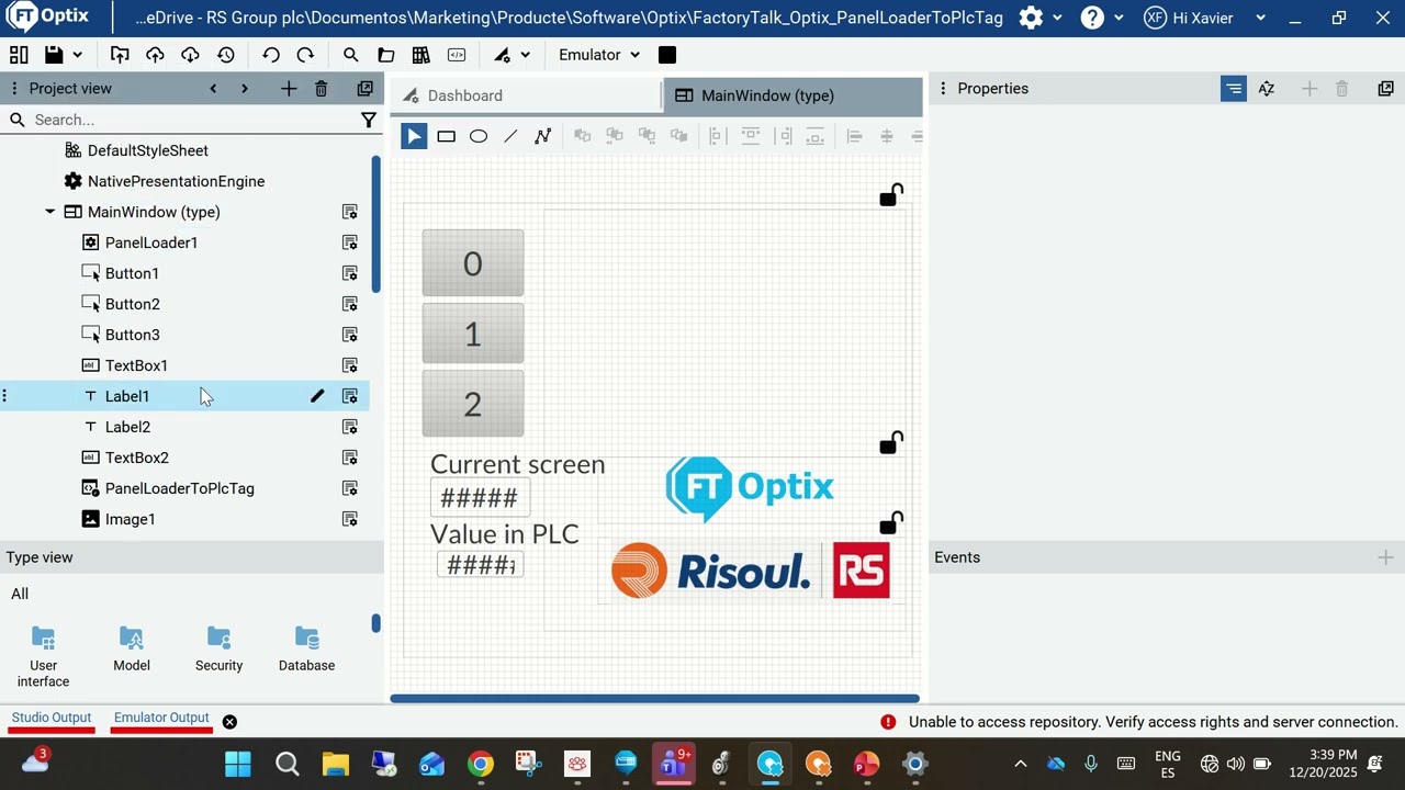 FactoryTalk Optix PanelLoader to PLC