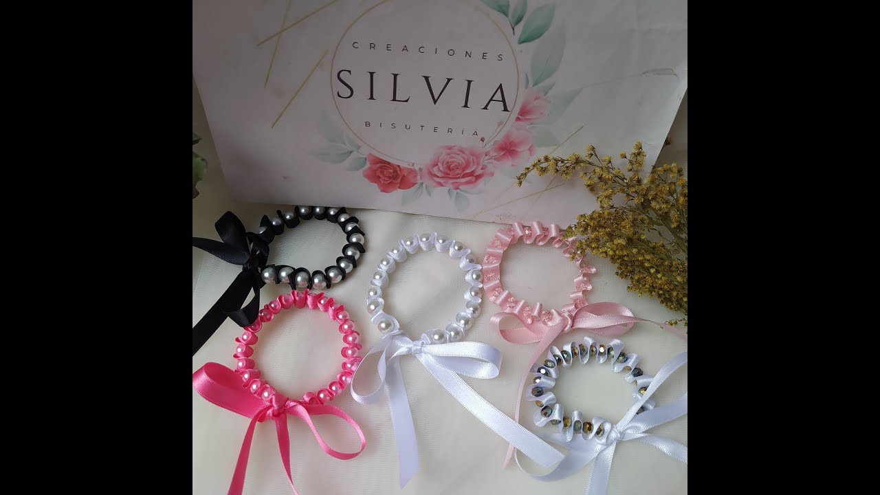 Pulsera de listón con perlas. Curso #62