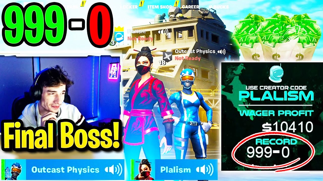 Plalism Final 999-0 Game vs Outcast Physics! 2 Best 1v1ers for 1000-0 Record! (Fortnite)