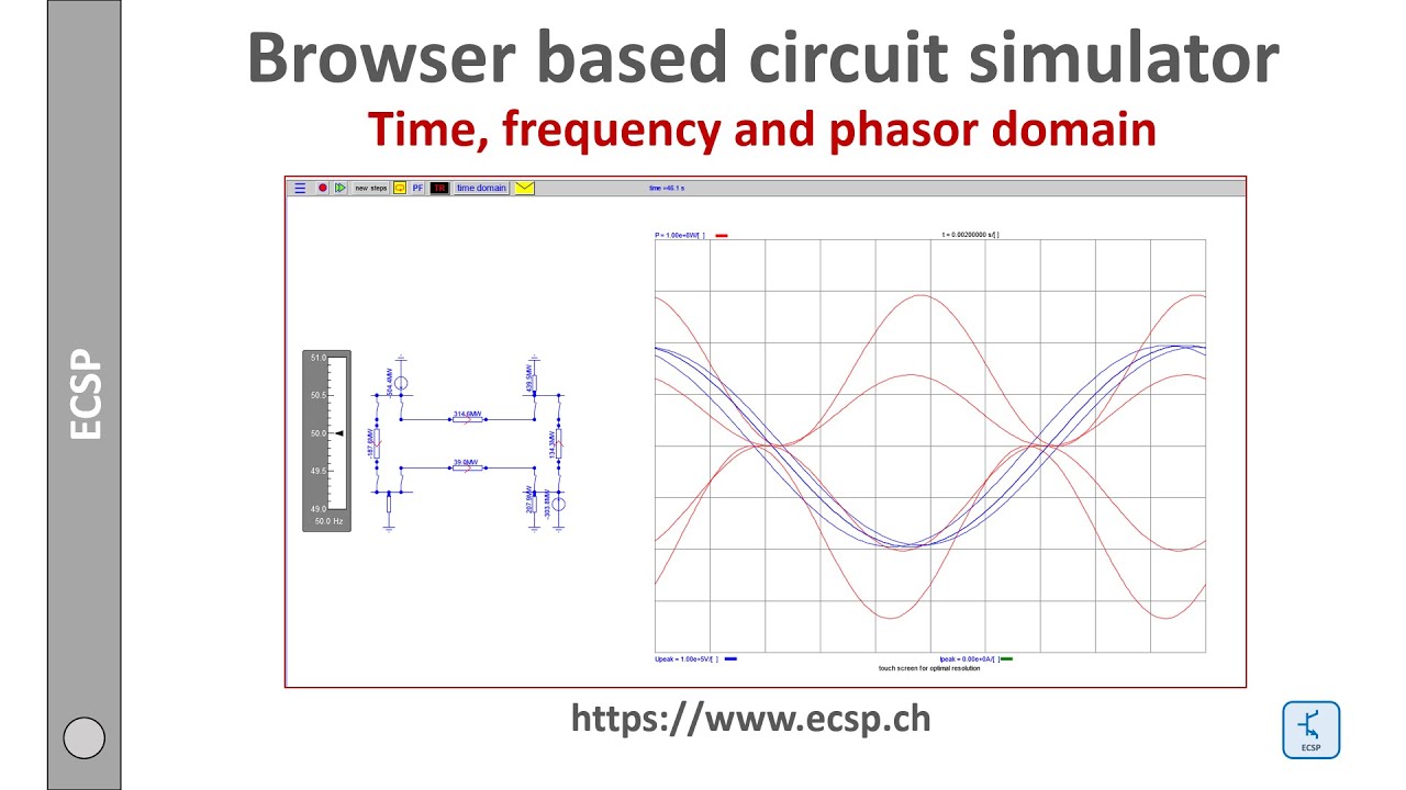 browser based interactive circuit simulator for transient time based and frequency calculation.