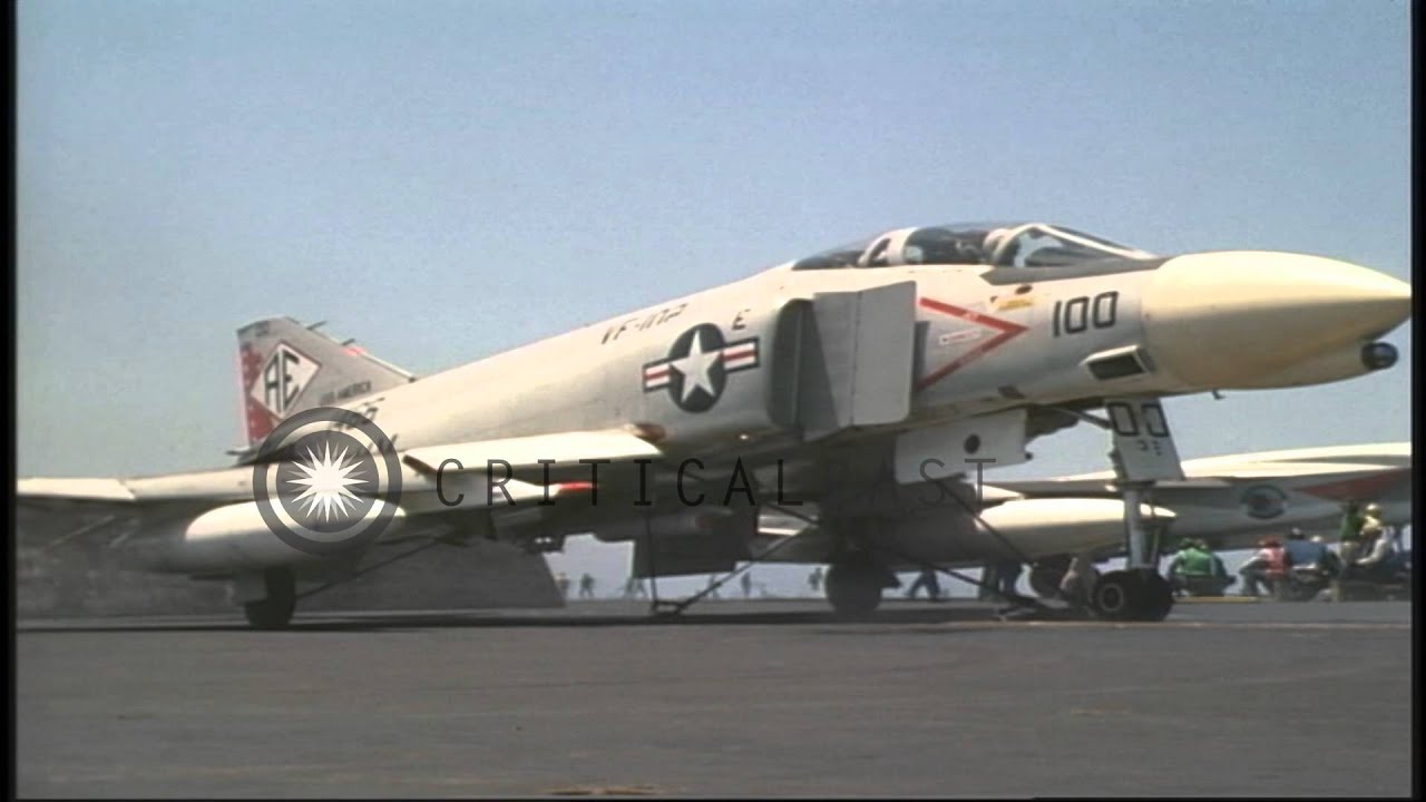 Launching of a US Navy F-4B Phantom aircraft from the flight deck of USS America ...HD Stock Footage