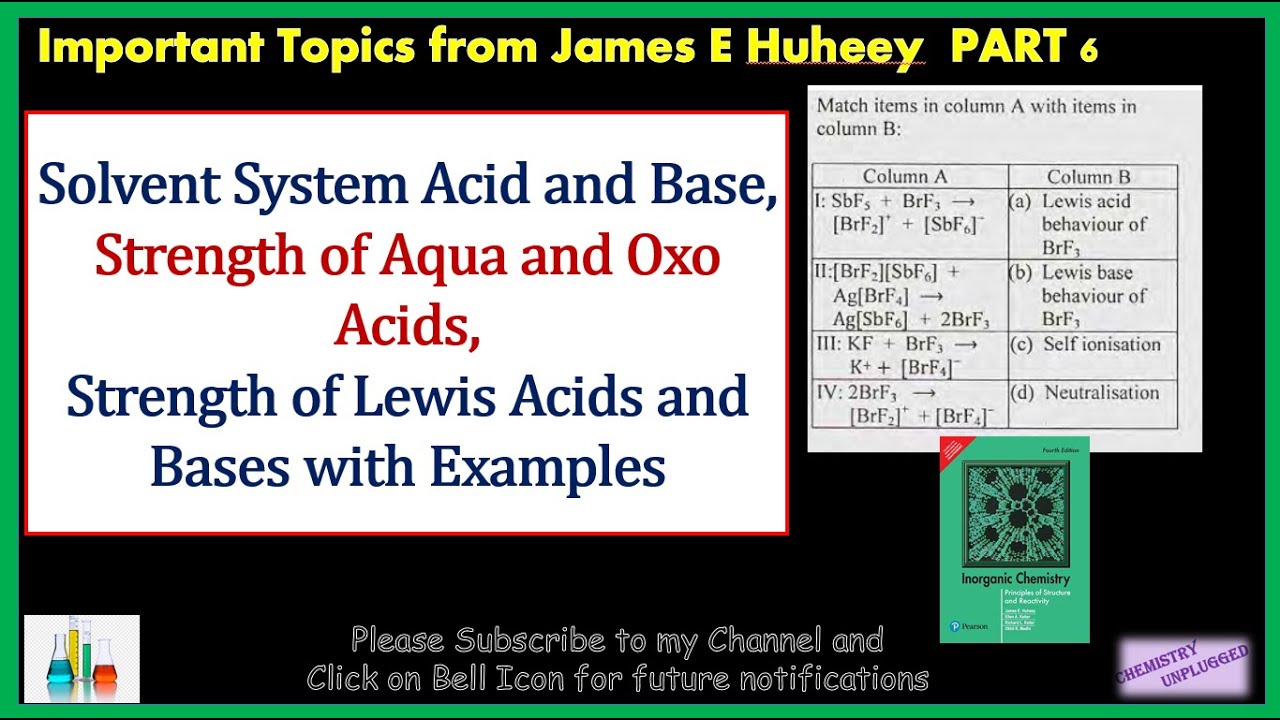 Solvent System Acid and Base, Strength of Aqua and Oxo Acids, Strength of Lewis Acids and Bases