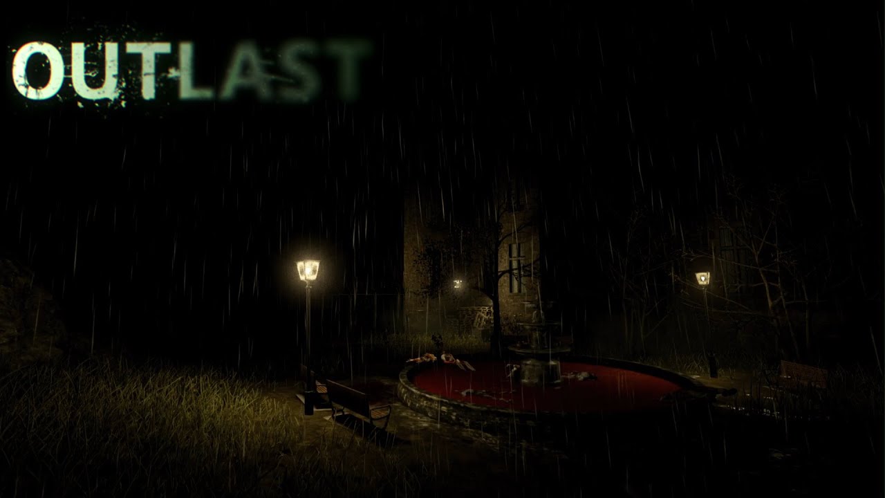Bloody Fountain | Horror Ambience | Courtyard Rain Thunder & Lightning Flashes | Outlast | 8 Hours