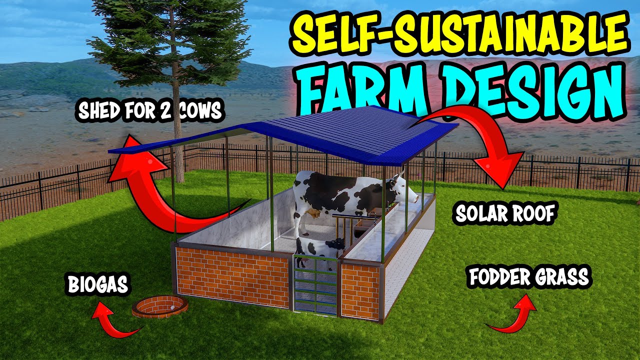 Self-Sustainable Cow Shed Design for 2 Cows | Integrated Dairy, Fodder, Biogas, and Solar Farm