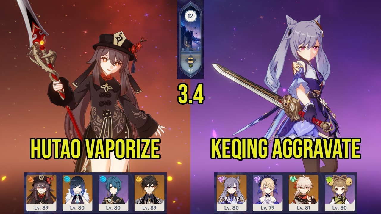 C1 HU TAO Vaporize & C2 KEQING Aggravate | 3.4 Spiral Abyss Floor 12 | Genshin Impact