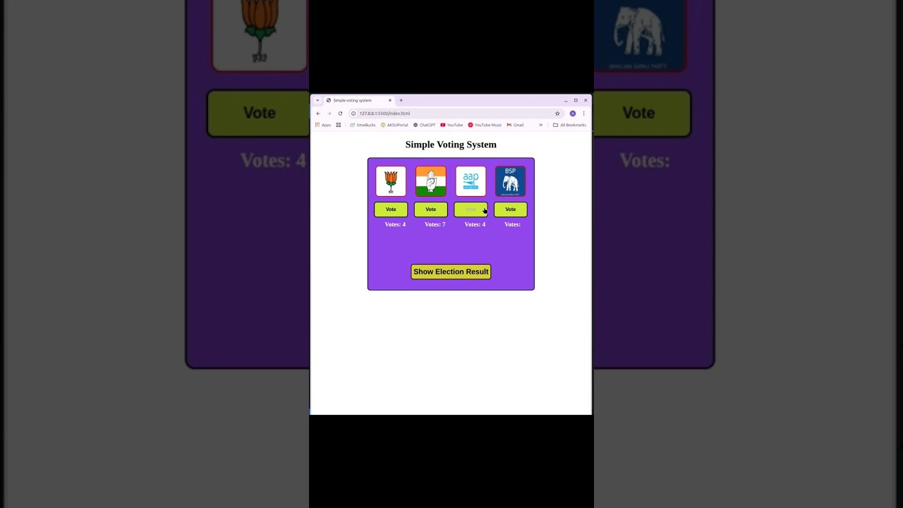 Basic Voting System in HTML, CSS & JavaScript 🔥 | Mini Project for Beginners #shorts #codingshorts