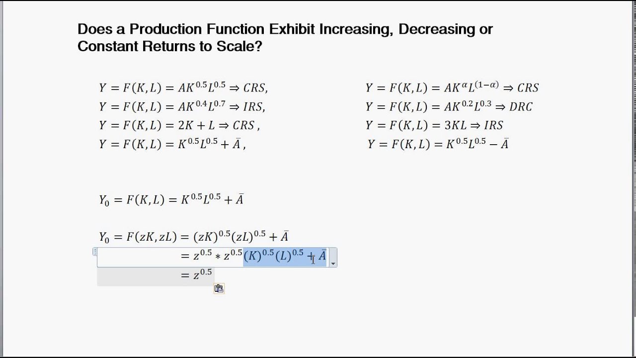 Calculate Returns to Scale - Nine Different Prod. Func. Examples - Intermediate Macro economics