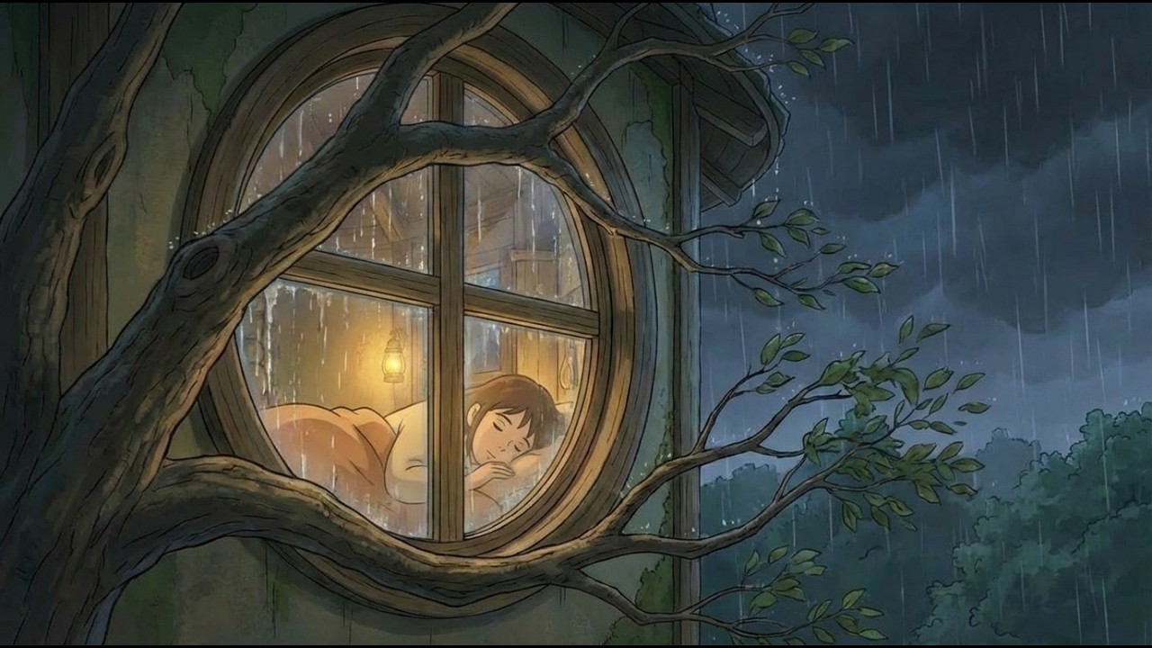 Living in a Treehouse During the Biggest Storm | Safe and Cozy Above the Forest | Ghibli ASMR
